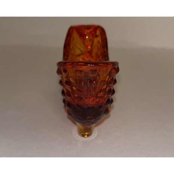 VTG Fenton Orange Red Amberina Hobnail Boot Slipper Shoe Cat Head Art Glass Glow - Picture 6 of 16